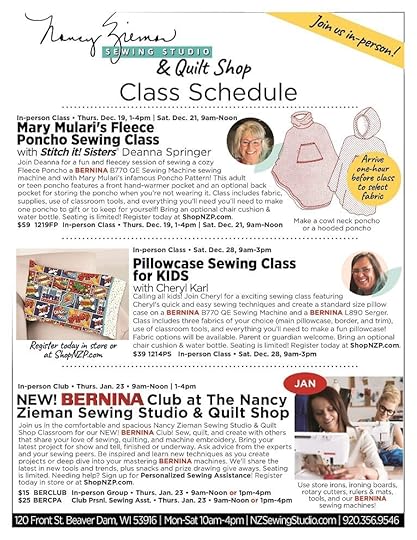 Nancy Zieman Sewing Studio and Quilt Shop Store Sewing Classes Schedule 