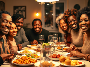African American family at dinner.