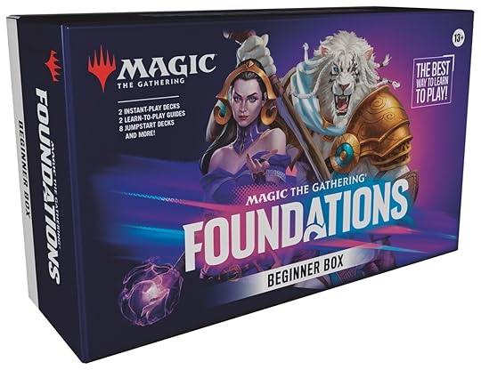 The black, purple, and blue box with character art for Magic The Gathering Foundations Beginner's Box, for Nerdist's 2024 tabletop holiday gift guide