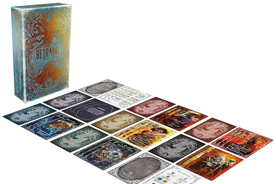 Betrayal Deck of Lost Souls tabletop game with cards on display in front of its blue box for Nerdist's 2024 tabletop holiday gift guide