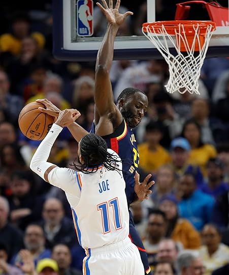 Golden State Warriors’ Draymond Green #23 blocks a shot by...
