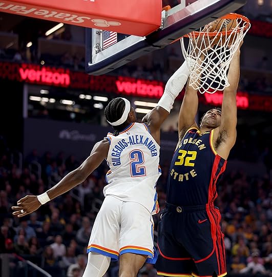 Golden State Warriors’ Trayce Jackson-Davis #32 dunks past Oklahoma City...