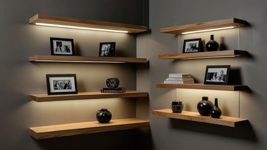 photos on shelves