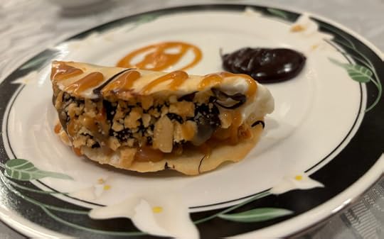 Extreme closeup on a single ice cream taco. 