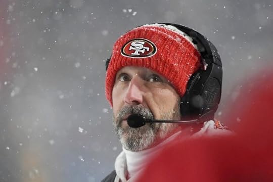 San Francisco 49ers head coach Kyle Shanahan watches from the sideline during the second half of an NFL football game against the Buffalo Bills in Orchard Park, N.Y., Sunday, Dec. 1, 2024. (AP Photo/Adrian Kraus)