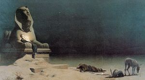 Mary, Joseph, and Jesus resting beside the Sphinx