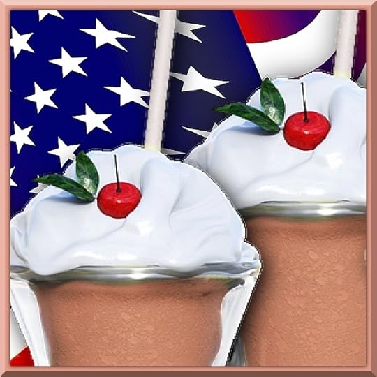 Two chocolate malts in front of a waving American flag