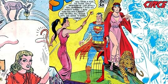 Circe in the Golden Age of comics (L) the Silver Age of comics (Center) and the Bronze Age of comics (R)