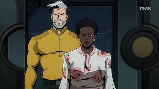 Rick Flag and Amanda Waller take an elevator in Creature Commandos.
