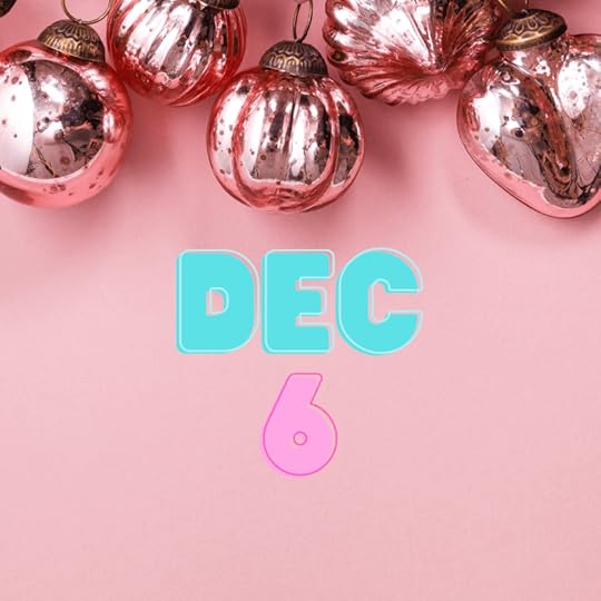 Dec 6 in blue and pink font on a pink background. Pink shiny baubles are on the top, and in their reflective sides they show distorted reflections of the photographer if you look closely enough.