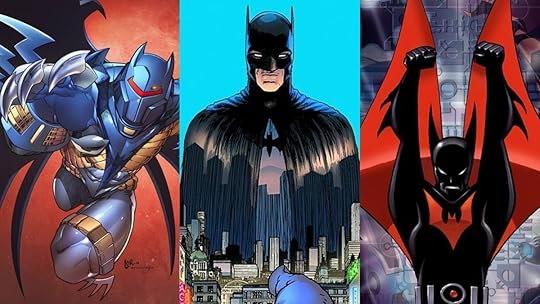 (From L to R) Azrael as Batman, Dick Grayson as Batman, and Terry McGinnis as Batman Beyond.