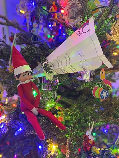 elf on the shelf returns by landing in tree with letter