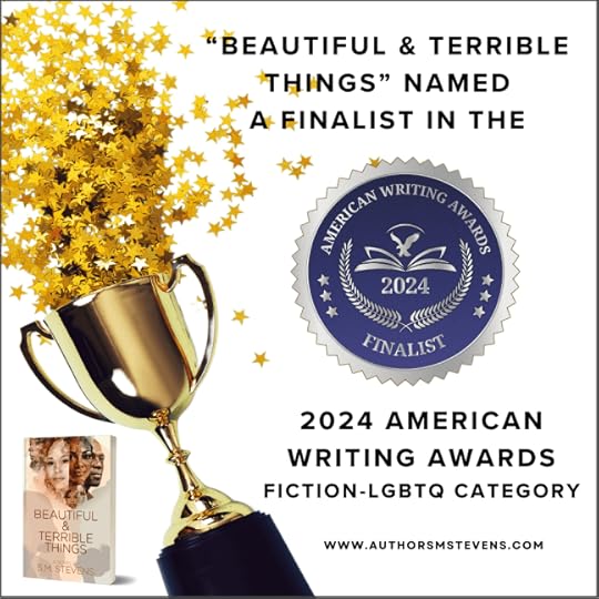 trophy, confetti, book cover and AWA award seal
