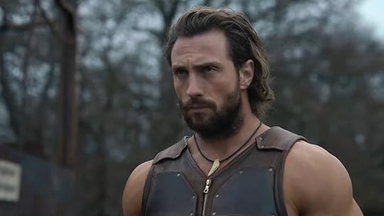Aaron Taylor-Johnson outside in the woods as Kraven the Hunter