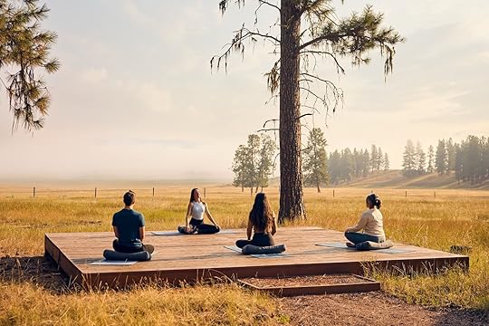 yoga class outside at paws up montana
