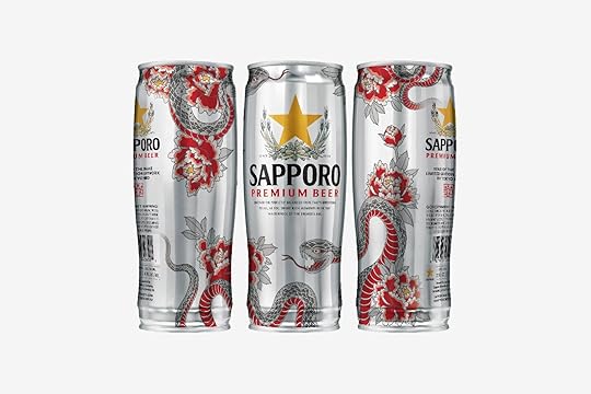 For the year of the snake in 2025, Sapporo tapped tattoo artist Tokyo Hiro for the design. The open- and closed-mouth snakes symbolize the year ending and the beginning of another, and peonies represent good luck. Photo: Sapporo