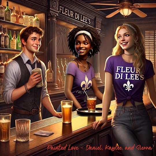 Daniel, Kaylee, and Sierra, chatting at the bar at Fleur di Lee's