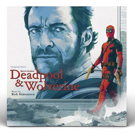 Hugh Jackman's head and Ryan Reynolds in full costume walking in Mutant's Deadpool & Wolverine vinyl album cover