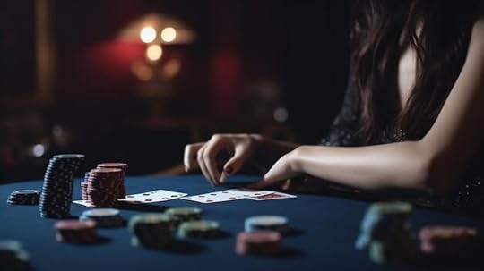 A woman playing a game of poker in a casino