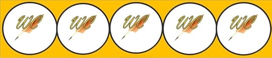 Five circles with the WordCrater WC and quill logo in each.