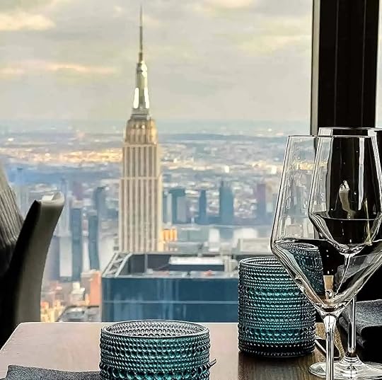 View of the Empire State Building from The Peak restaurant in New York City, USA.