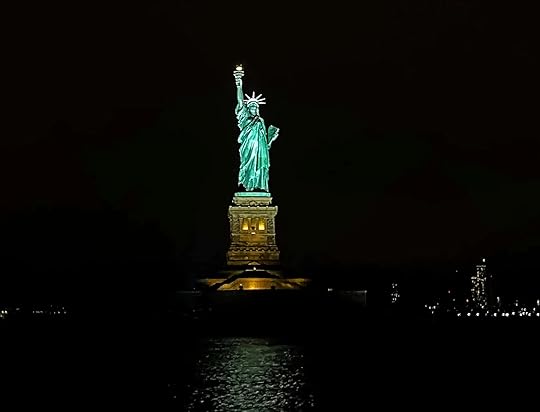 Evening boat tour to the Statue of Liberty in New York City, USA.