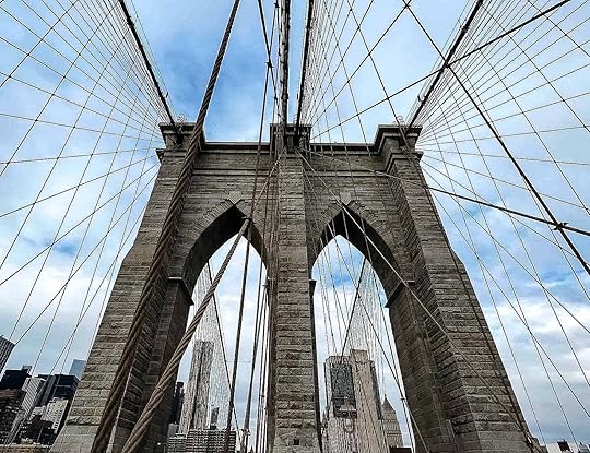 Brooklyn Bridge with steel cable construction - New York City, USA.