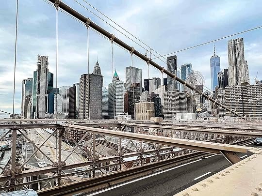 Skyline view from the bridge - Brooklyn Bridge in New York City, USA.