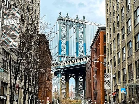 Manhattan Bridge with a view of the Empire State Building in Dumbo - New York City, USA.