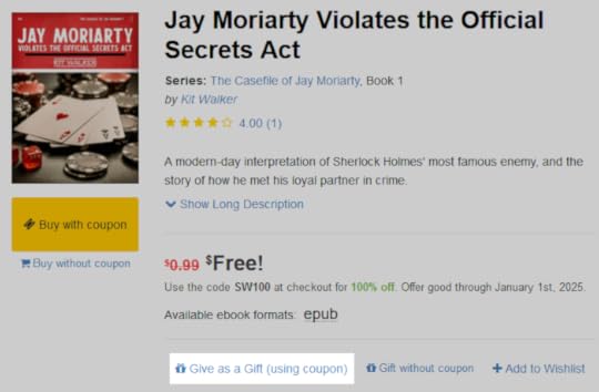 Screenshot of a Smashwords book page with the Give as a Gift link highlighted.