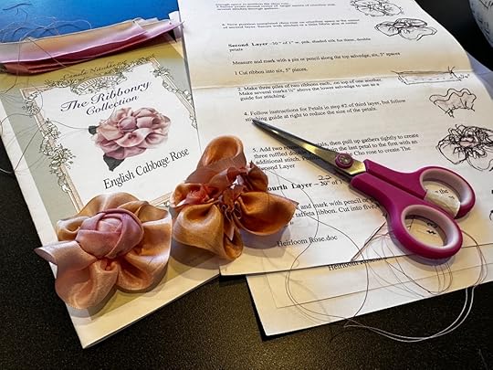 Pink ribbon, scissors, instructions