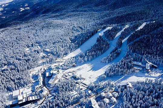 Aerial winter view of Rila Mountain near ski resort of Borovets, Sofia Region, Bulgaria