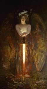 What do angels look like with a flaming sword?