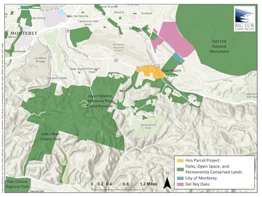 Big Sur Land Trust acquired the 84-acre Hiss Parcel along the south side of Highway 68 across from the Monterey Regional Airport earlier this year. Conserving this land preserves a significant portion of the larger Canyon Del Rey watershed. This land also holds cultural values of significant importance to the Ohlone/Costanoan-Esselen Nation, and Big Sur Land Trust is committed to a shared goal of eventual ancestral land return. (BSLT)