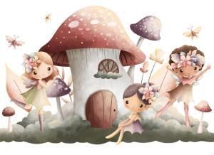 Forest fairies playing under the fungii
