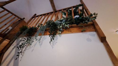 photo of fake plants overhanging the mezzanine in my breakfast room