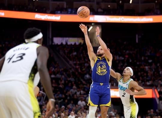 Golden State Warriors' Stephen Curry #30 shoots a basket past Indiana Pacers' Andrew Nembhard #2 in the fourth quarter of their NBA game at the Chase Center in San Francisco, Calif., on Monday, Dec. 23, 2024. (Jane Tyska/Bay Area News Group)
