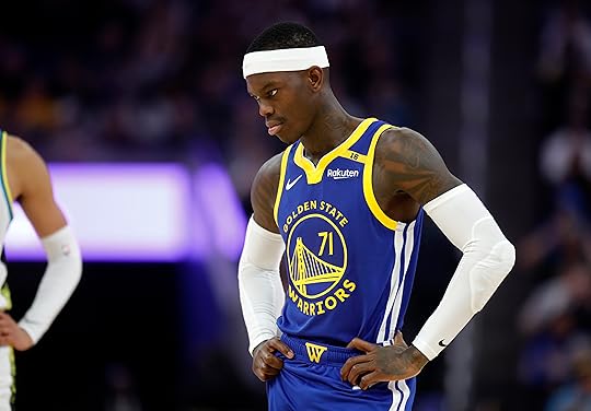 Golden State Warriors’ Dennis Schroder reacts in the second quarter...
