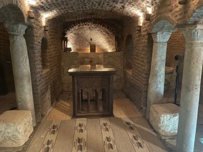 In Coptic Cairo, the Church of St. Sergius, or Church of Abu Serga, has this tiny chapel built over a cave where the holy family stayed for three months after fleeing from Herod's soldiers.