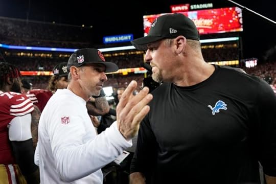 Head coach Kyle Shanahan of the San Francisco 49ers hugs Head coach Dan Campbell of the Detroit Lions following the NFC Championship Game at Levi's Stadium on Jan. 28, 2024 in Santa Clara, California. San Francisco defeated Detroit 34-31. (Photo by Thearon W. Henderson/Getty Images)