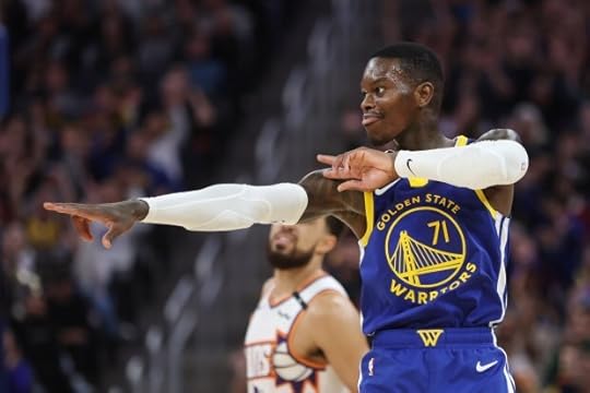 Golden State Warriors' Dennis Schroder reacts after his 3-point shot with 1:19 left in the fourth quarter takes the lead from the Phoenix Suns, Saturday, Dec. 28, 2024, at Chase Center in San Francisco, Calif. (Karl Mondon/Bay Area News Group)