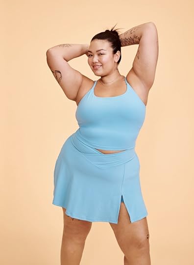 blogilates for target crisscross slit skort and strappy tank teal blue