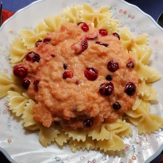 Pasta with apple cranberry sauce.