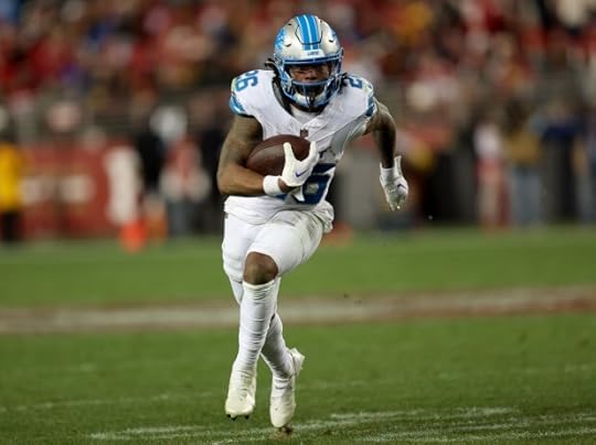 Detroit Lions' Jahmyr Gibbs #26 runs for a 30-yard touchdown in the fourth quarter of their NFL game against the San Francisco 49ers at Levis Stadium in Santa Clara, Calif., on Monday, Dec. 30, 2024. (Jane Tyska/Bay Area News Group)