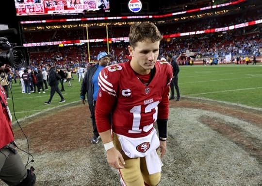 San Francisco 49ers quarterback Brock Purdy #13 walks off the field after the Detroit Lions 40-34 NFL win at Levis Stadium in Santa Clara, Calif., on Monday, Dec. 30, 2024. (Jane Tyska/Bay Area News Group)