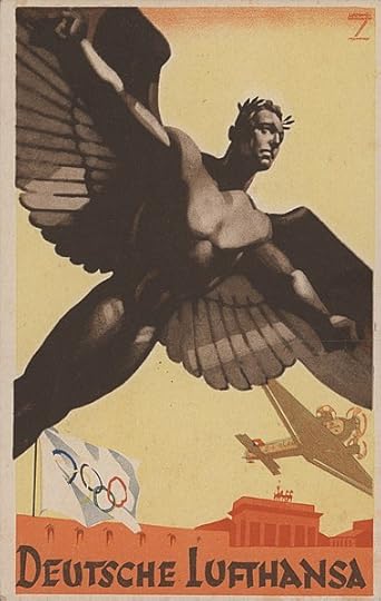 Poster illustration for German airlines promoting the 1936 Summer Olympics in Berlin