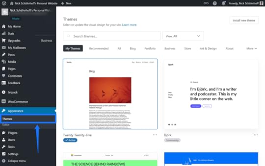 Theme selection settings in the WordPress.com admin.