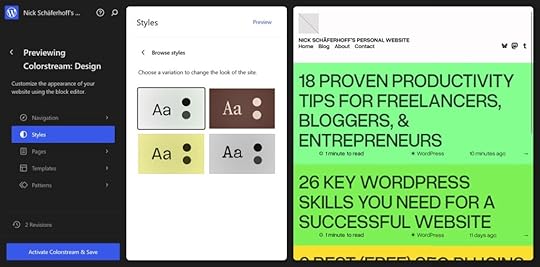 Example of theme preview and customization options.