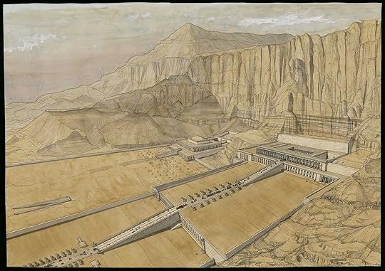 Ilustración del Templo de Deir el-Bahari hecha por Jean-Claude Golvin