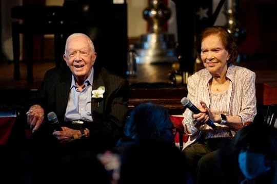 FILE - Former President Jimmy Carter, left, and his wife, former first lady Rosalynn Carter, sit together during a reception to celebrate their 75th anniversary, July 10, 2021, in Plains, Ga. (AP Photo/John Bazemore, Pool, File)